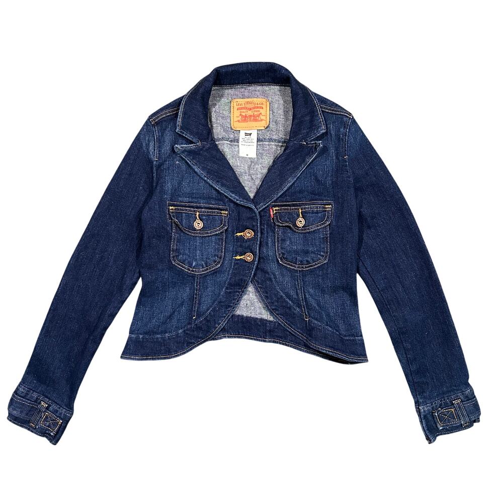 Levi's Women's Dark Blue Denim Jacket - Cropped Blazer Style